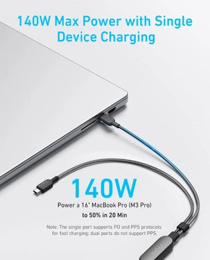 Anker 2-in-1 USB C to USB C Cable 140W Max | 4ft | Fast Charging | Flexible and Tough | 480 mbps Data Transfer Rate | A8895H11 - Black Anker 2-in-1 USB C to USB C Cable 140W Max | 4ft | Fast Charging | Flexible and Tough | 480 mbps Data Transfer Rate | A8895H11 - Black